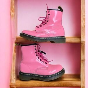 Dr. Marten 1460 W Bubblegum Pink Combat Patent Leather Boots Size 6